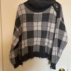 Vintage Havana Black and Cream Plaid Turtleneck Sweater